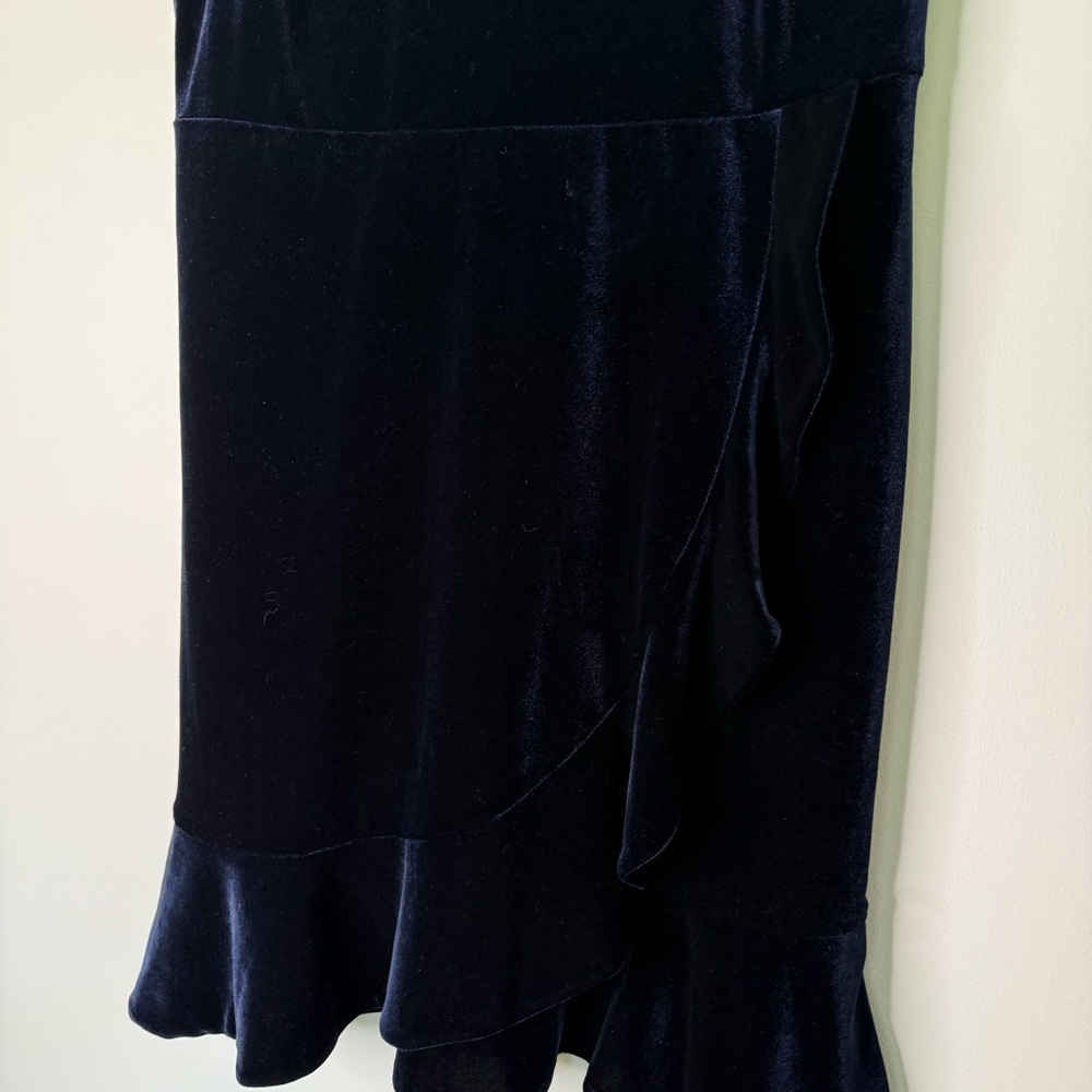 Karl Lagerfeld Paris Blue Velour Ruffle Hem Dress Size 10 - Picture 3 of 8